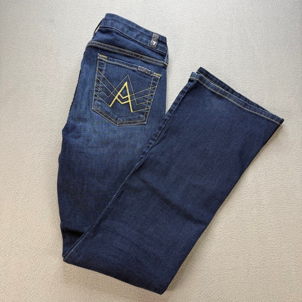 7 For All Mankind A Pocket Flare Jeans Slim Fit 27 Blue Stretch Denim Low Rise